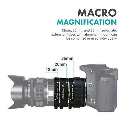 Conjunto de tubos de extensión macro AF cromado Movo MT-S68 de 3 piezas para cámaras DSLR Sony Alpha, sistema de lentes A-Mount con tubos de 12 mm, 20 mm y 36 mm miniatura 3