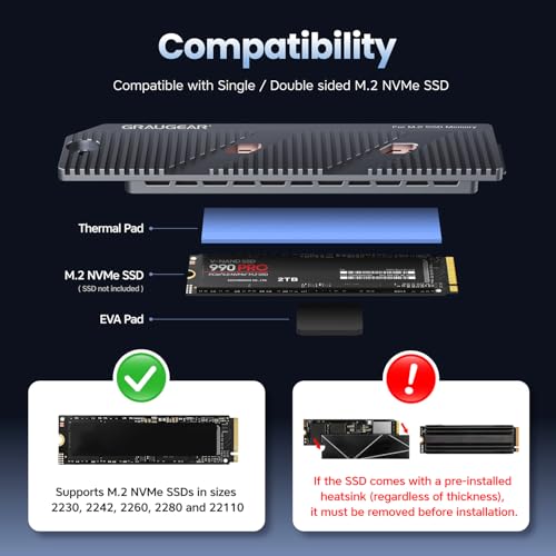 Image of GRAUGEAR PS5 Pro /PS5 Slim M.2 SSD Heatsink with Heatpipe, Integrated Copper Heatpipe and Aluminum Fins for High-Efficiency Cooling, Compatible with NVMe SSD Upgrade for PlayStation 5