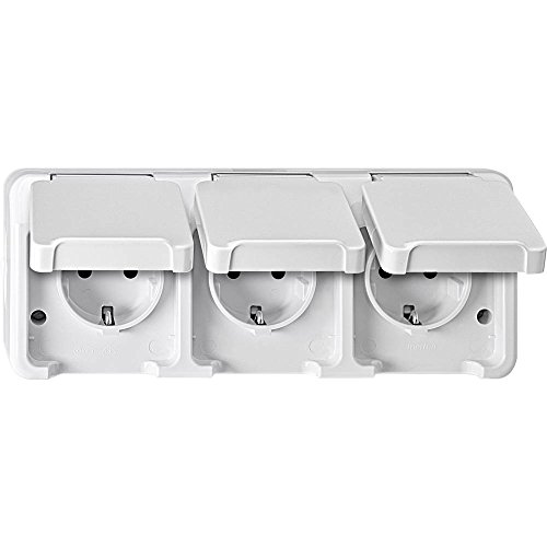 Merten Aquastar Horizontal SCHUKO triple socket, Surround. BRS, Polar White, MEG2390 8019, Mit Steckklemmen