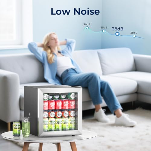 Image of Beverage Refrigerator, 50 Cans Commercial Mini Fridge Cooler, 1.3 Cu.ft with Glass Door, Adjustable Shelves, Digital Temperature Freestanding Small Drink Fridge Soda Beer or Wine for Home Dorm Bar
