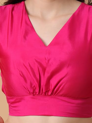 Image of Frolic Rolic Premium Silk V-Neck Blouse Readymade Saree Blouse - Designer Puff Sleeve Blouse for Wedding