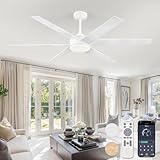 Fanbulous 60 Inch Ceiling Fans with Lights and Remote, Reversible 6 Blades & Dimmable 3-Color Outdoor Ceiling Fans for Patios, DC Motor Large Ceiling Fan for Indoor or Covered Outdoor-White