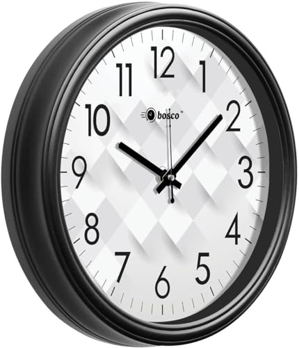 Image of Bosco Modern Non Ticking Silent, Black Frame with White Face 30 CM, Round Wall Clock for Home, Living Room, Bedroom, Office and Kitchen-BWC-1604-Cream