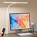 SEOUFRDZ LED Desk Lamp with Clamp, Eye-Caring Adjustable Brightness, 3 Lighting Modes, USB-Powered Clip Light for Home Office, Study, Computer Work, Reading (White)