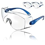 Die kratzfeste und robuste Augenschutz-Brille schützt mit einer bruchfesten Polycarbonatscheibe zuverlässig gegen umherfliegende Teilchen und Staub