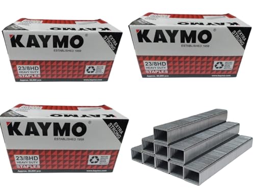 Image of Kaymo 23 Series 8 mm Heavy Duty Staples - 60 Pack (60,000 Pins) | Flat-Wire Steel Fasteners for Labelling, Plywood, Two-Wheeler Seat Repair & Woodwork | Compatible with Kaymo Hand Tacker Staplers