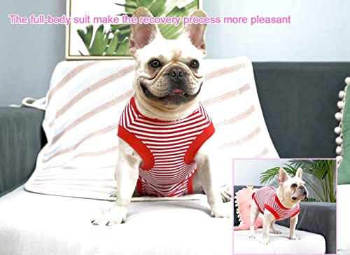 Image of Dog Red Recovery Suit for Large Female Spay,Male Dog Surgery Suit,Narrow Red-White L