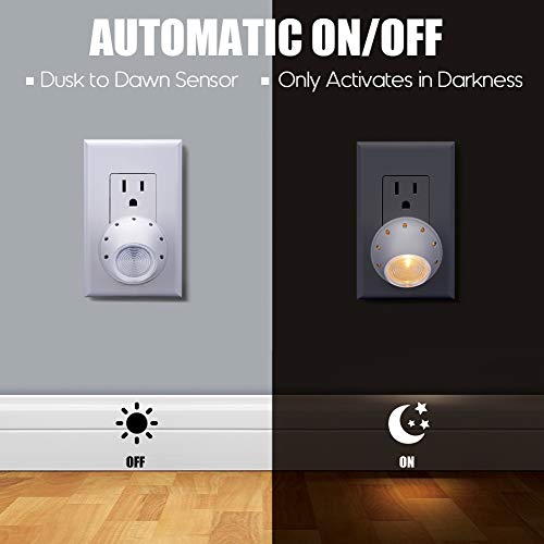 Image of Emotionlite Plug-in LED Night Light Dusk to Dawn Sensor Warm White 4 Pack | 360 Rotatable warm white night light for bedroom, hallway, bathroom, kitchen & stairways