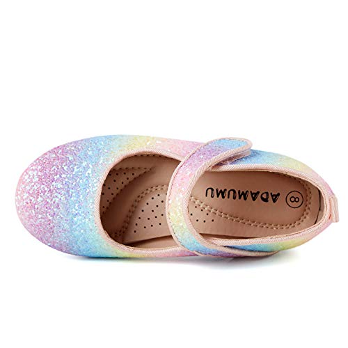 Adamumu Girl's Glitter Dress Shoes Toddler Party Sparkly Princess Shoes Rainbow Mary Jane Shoes Colorful Ballet Flats In Wedding Casual Wearing #TOP5