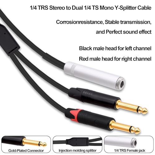 Cable Divisor Y Estéreo 6.35mm TRS a Dual TS 50 cm miniatura 2