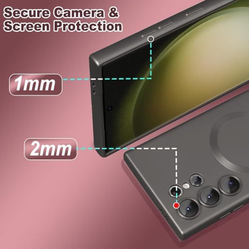 Image of DIZORO Samsung S24 Ultra Case, Compatible with Mag Safe Back Cover, Matte Luxury Metallic Luster Flexible TPU Wireless Charging Shockproof Case with Camera Protector Lens (Grey)