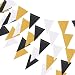 Triangle Flag Bunting Banner, MerryNine 3 Pack 30 Feet Vintage Style Pennant Banner for Wedding, Baby Shower, Event & Party Supplies 45pcs Flags (Triangle Flag - Black White Gold Glitter)