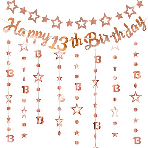 13th Birthday Decorations Banner Girls - 4 Pcs Rose Gold Official Teenager Party Banner Glitter Twinkle Hanging Streamer For Girl 13 Years Old Party Decor
