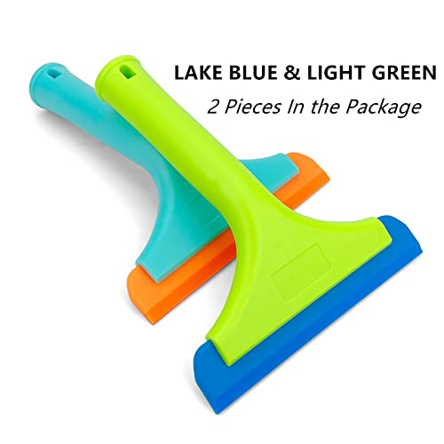 Image of Super Flexible Silicone Squeegee, Auto Water Blade, Water Wiper, Shower Squeegee, 5.9'' Blade and 7.5'' Long Handle, for Car Windshield, Window, Mirror, Glass Door, Green+Lake Blue