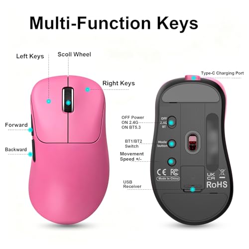 Ratón inalámbrico tri-modo Sxhlseller rosa de 10000 Dpi programable para laptop y PC 3