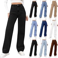 Jeans for Women UK Ladies Jeans Women's Fashion Baggy Womens Trousers Elasticated Waist Straight Leg Joggers Stretch Denim Pants Outdoors,Travel,Work,Leisure,Sports,Daily Life