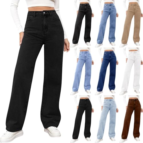 Woman Wide Leg Jeans,High Waisted Baggy Pants Y2K Waist Stretchy Elastic Boyfriend Jean Straight Leg Denim Pants