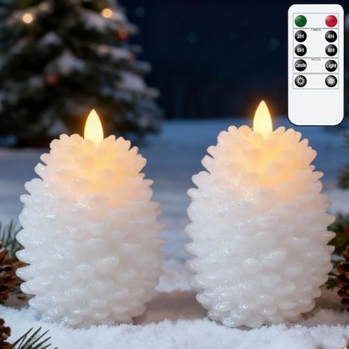 Bougies LED En Forme De Pomme De Pin – Sans Flamme, 2 Pièces, Lumière Chaude, Parfaites Pour Noël Et Décoration Hiver