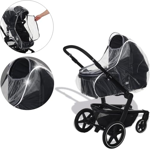 Universal Regenschutz für Kinderwagen und Buggy - Wasserdichter Reißverschluss - Reflektorstreifen für eine bessere Sichtbarkeit - Schadstofffrei