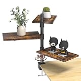 PawsWhirl 3 Tier Clamp On Desk Shelf - Over Or Under Table Clamp Shelf,360° Rotatable Desk Storage for Home Office, Gaming Devices,Storage Tray,and More, Rustic Vintage Brown Desktop Shelves