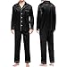 Mens Pajamas Set Satin Long Sleeve Button Down Shirts And Pajama Pants Casual Comfort Fashion Pjs Loungewear Sleepwear Black XXL