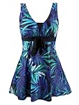ECUPPER Womens Plus Size Swimsuit One Piece Skirted Swimwear Tummy Control Swimming Costume with Shorts Green Leaf 26-28