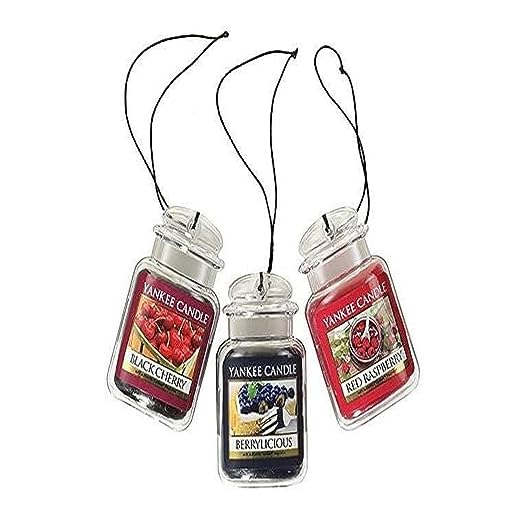 Yankee Candle Car Jar Ultimate Hanging Air Freshener 3-Pack, Red Raspberry/Berrylicious/Black Cherry