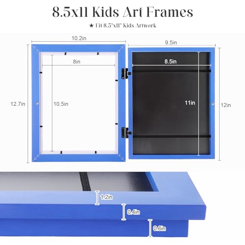 Image of [2-Pack] Kids Art Frames, 8.5x11 Front Opening Kids Artwork Frames Changeable, Skyblue Artwork Display Storage Frame for Wall, Holds 50 Pcs, for 3D Picture, Crafts, Children Drawing, Hanging Art,