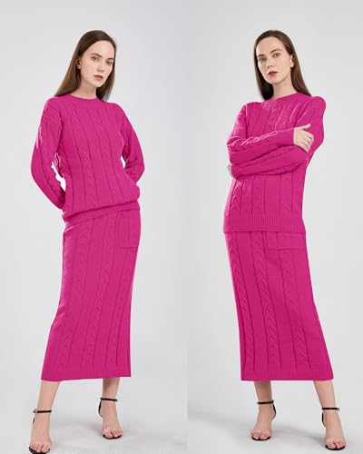 Image of utcoco Womens Sweater Sets Winter Chunky Cable Knit 2 Piece Outfits Sweater Skirt Set