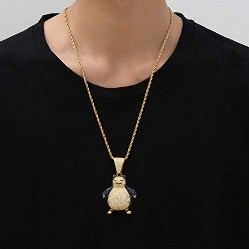 Kmasal Iced Out Cartoon Pet Elf Gold Silver Color Copper Pendant Hip Hop Necklace 18K Gold Plated Bling Cz Micropave Simulated Diamond For Men Charm Jewelry With Stainless Steel Rope Chain (Gold) #TOP3
