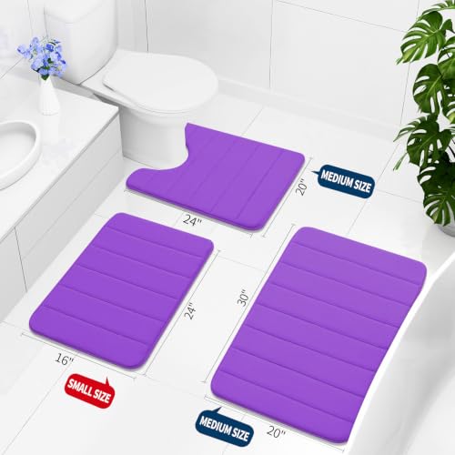 Image of Buganda Memory Foam Soft Bath Mats - Non Slip Absorbent Bathroom Rugs Rubber Back Runner Mat for Kitchen Bathroom Floors 16 inchx47 inch, Purple
