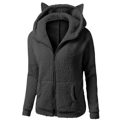 Pitauce Clearance Deals Womens Fuzzy Sherpa Fleece Zip Up Hoodies Kawaii Cat Ear Sweatshirt Sweater Lightweight Jackets Coats with Pocket New Cover