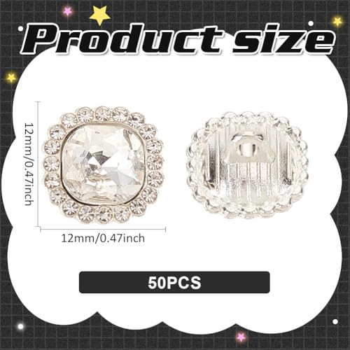 MAYJOYDIY 50 Pcs Square Rhinestone Crystal Buttons - Image 2