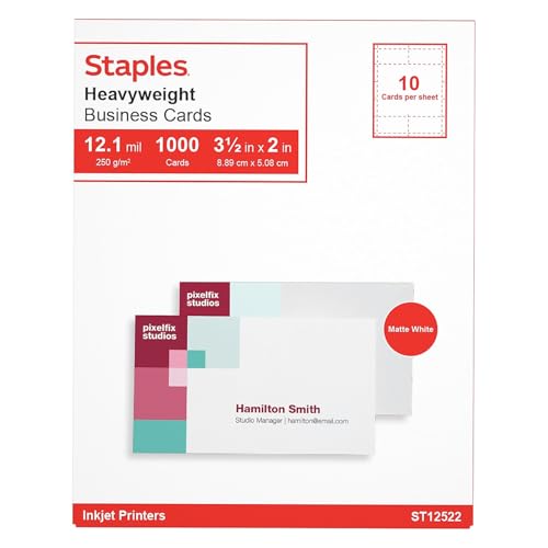 Staples Inkjet Business Cards 2-Inch X 3 1/2-Inch Matte White 1000/Cards, For Office, School & Home