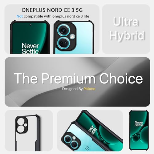 Image of Pikkme Back Cover for OnePlus Nord Ce 3 5G | Ultra Hybrid Shockproof Case | Full Camera Protection | Raised Edges | Clear Transparent Bumper Case (Black)