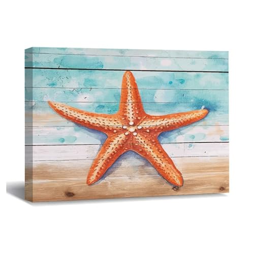 Nautical Beach Ocean Theme Underwater Starfish Framed Canvas Paintings for Over Couch Decor Inspirational Watercolor Marine Life Tropical Canvas Wall Art Quotes for Guest Room Salon Shelf Décor 8x10