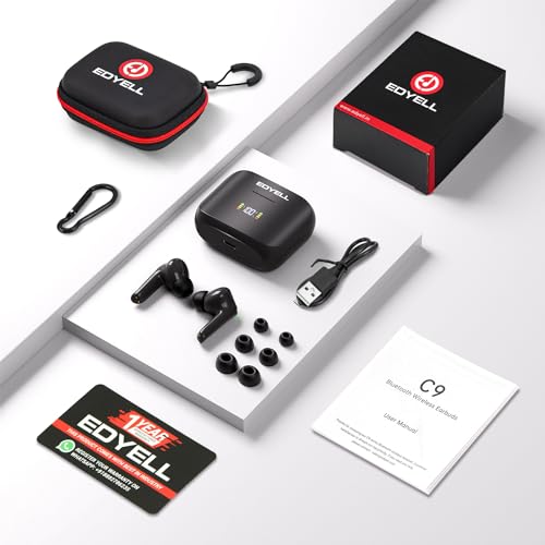 Image of EDYELL Wireless Earbuds with Wireless Charging Function, Bluetooth 5.3 Headphones Bass Stereo, in-Ear Buds with Noise Cancelling Mic LED Display, IP7 Waterproof 48H Playtime Earphones,C9
