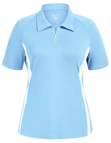Hanna Nikole Woman Summer Short-Sleeve Sport Tee Dri-Equip Racer Mesh Polo Shirt Light Blue 5X #TOP4