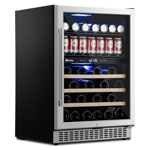24 inch Wine Beverage Refrigerator, Dual Zone Freestanding 30 Bottles and 82 Cans Wine Cooler Fridge with Low Noise Compressor Adjustable Shelves Cellar for Red, White or Champagne
