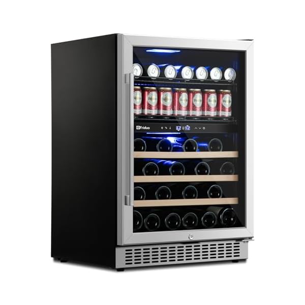 24 inch Wine Beverage Refrigerator, Dual Zone Freestanding 30 Bottles and 82 Cans Wine Cooler Fridge with Low Noise Compressor Adjustable Shelves Cellar for Red, White or Champagne