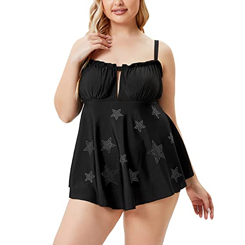 shesuseke Plus Size Badeanzüge Damen Sommer Bikini Set Bauchkontrolle Schwimmkleid mit Boyshorts Zweiteiliger Badeanzug Cover