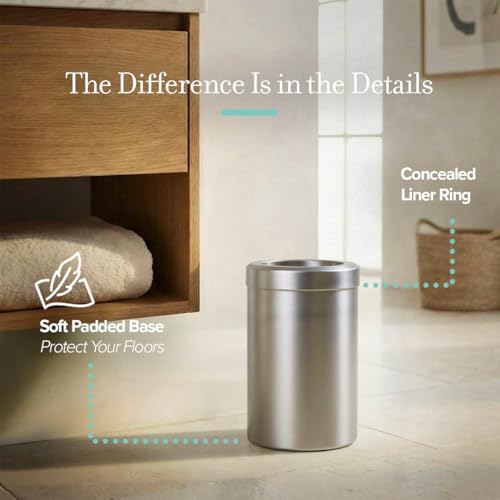 Gatco Small Bathroom Trash Can with Lid, Round 3 Gallon Stainless Steel Wastebasket, Under Sink, Satin Nickel, for Bathroom, Bedroom, Office (1911) by Gatco - Image 7