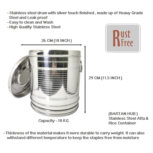Image of Stainless steel Large Container /Storage Set of 2 (Dishwasher Safe, 10 KG, 15 KG, Grocery Container, Atta /Rice Storage Container)