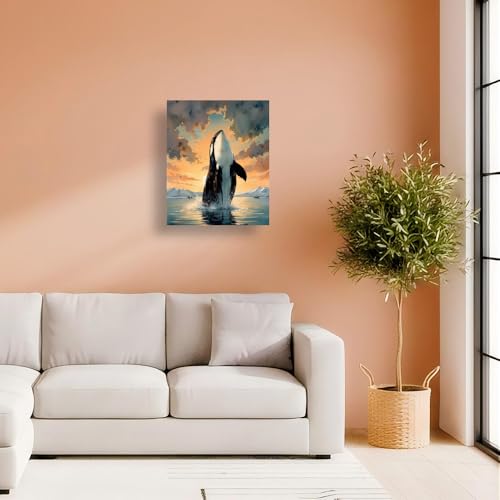 ENTORLAB Orca Whale Paint by Numbers Kit for Adults - DIY Jumping Killer Whale at Sunset Painting on Canvas 12X16IN Framed, Acrylic Paint Set, Suitable for Beginners, Art for Home Decoration or Gifts by ENTORLAB - Image 4