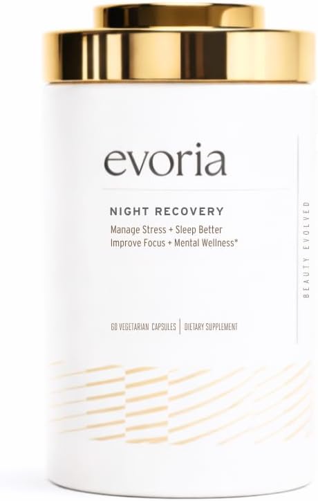 Evoria Night Recovery Capsules | Magnesium Bisglycinate & Malate, KSM-66 Ashwagandha, L-Theanine & Apigenin for Stress, Relaxation & Muscle Recovery | 30 Servings, Melatonin-Free