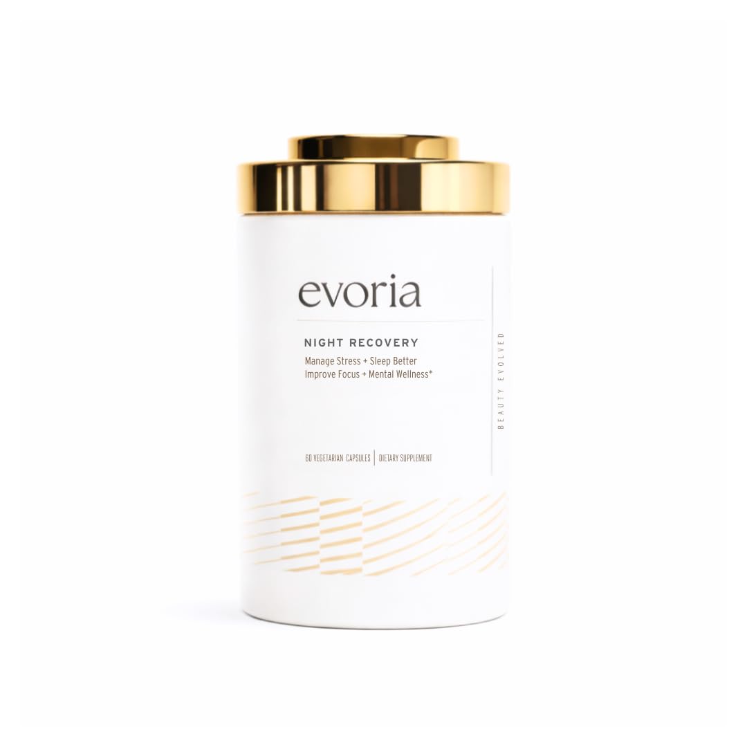 Evoria Night Recovery Capsules | Magnesium Bisglycinate & Malate, KSM-66 Ashwagandha, L-Theanine & Apigenin for Stress, Relaxation & Muscle Recovery | 30 Servings, Melatonin-Free