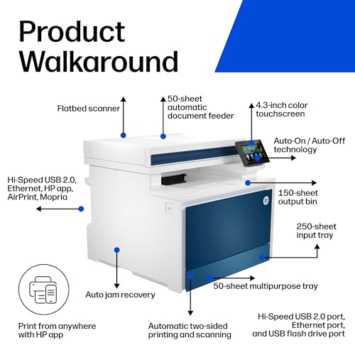 Image of HP Color LaserJet Pro MFP 4301fdn Printer, Print, Scan, Copy, Fax, Fast, Easy Setup, Mobile Printing, Advanced Security, Best-for-Small Teams. Ethernet & USB Only. Not Wireless. 16.6 x 17.1 x 15.1 in.