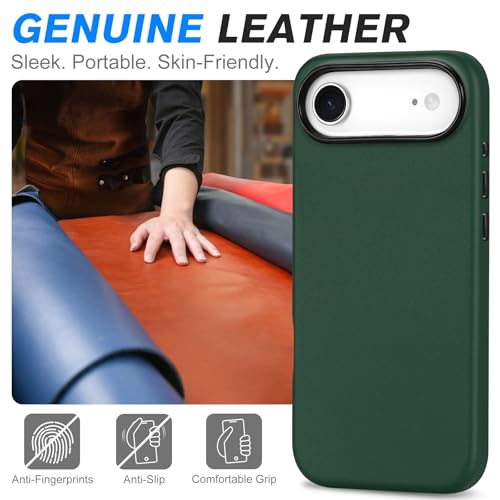 Image of SHIELDON Genuine Leather Case for iPhone Air 6.5 inch 2025, Midnight Green