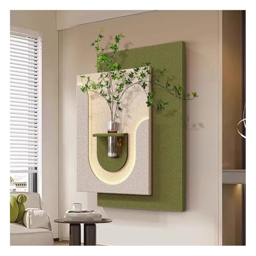 Arte Mural En Piedra Arenisca 3D, Esculturas Vintage, Panel Decorativo Con Jarrón Y Planta Artificial, Para La Entrada, El Salón Y El Dormitorio.(Verde,90x110cm)