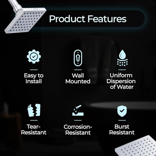Image of Mila Drizzle Single Function Overhead Shower Head | Rain | Chrome Finish Square Showerhead for Wall Mount | Durable ABS Body, Wide Coverage, Easy Install | Bathroom Fitting (102 * 102mm)